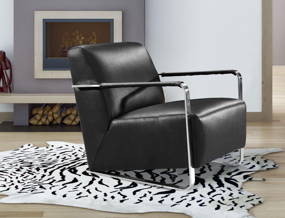 Modern Black Leather Low Profile Lounge Chair Kansas Missouri VIG