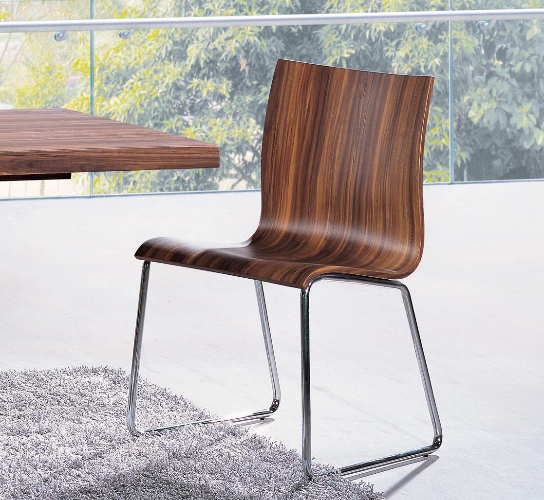 Brown Dining Chair in Natural Brown Colors and Chrome Base St