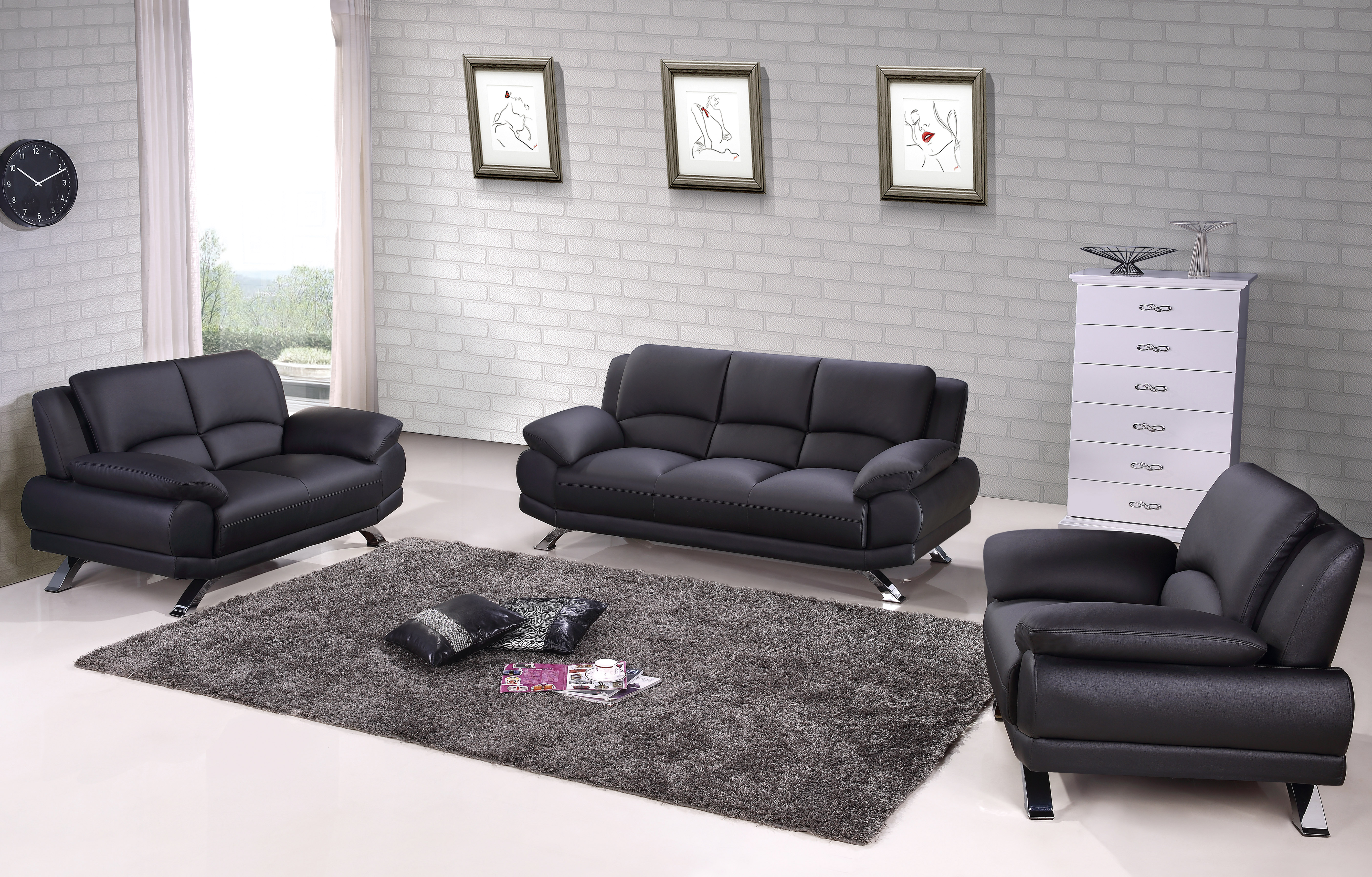 black top grain leather sofa set