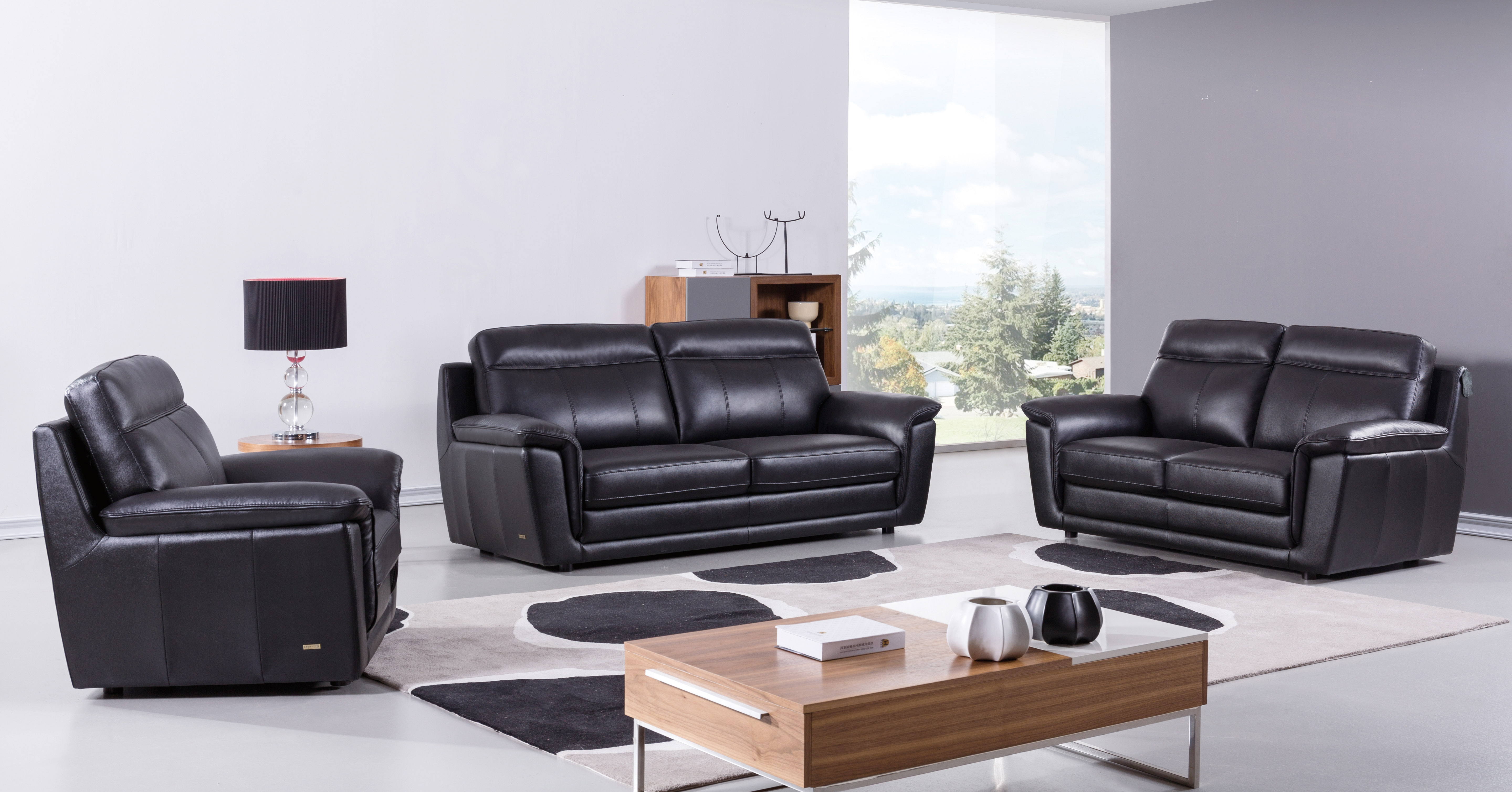 black leather living room set