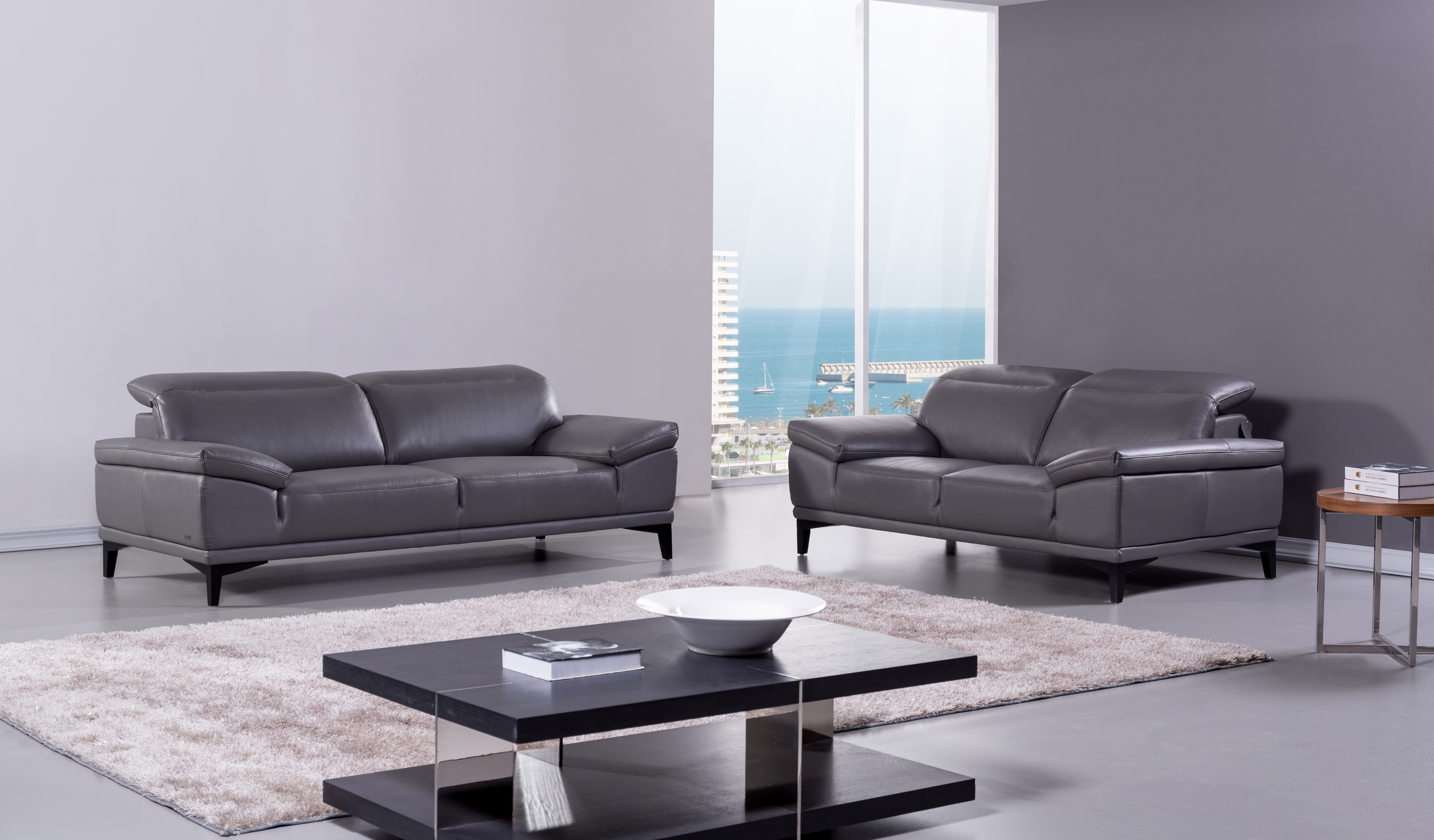 dark gray leather living room furniture