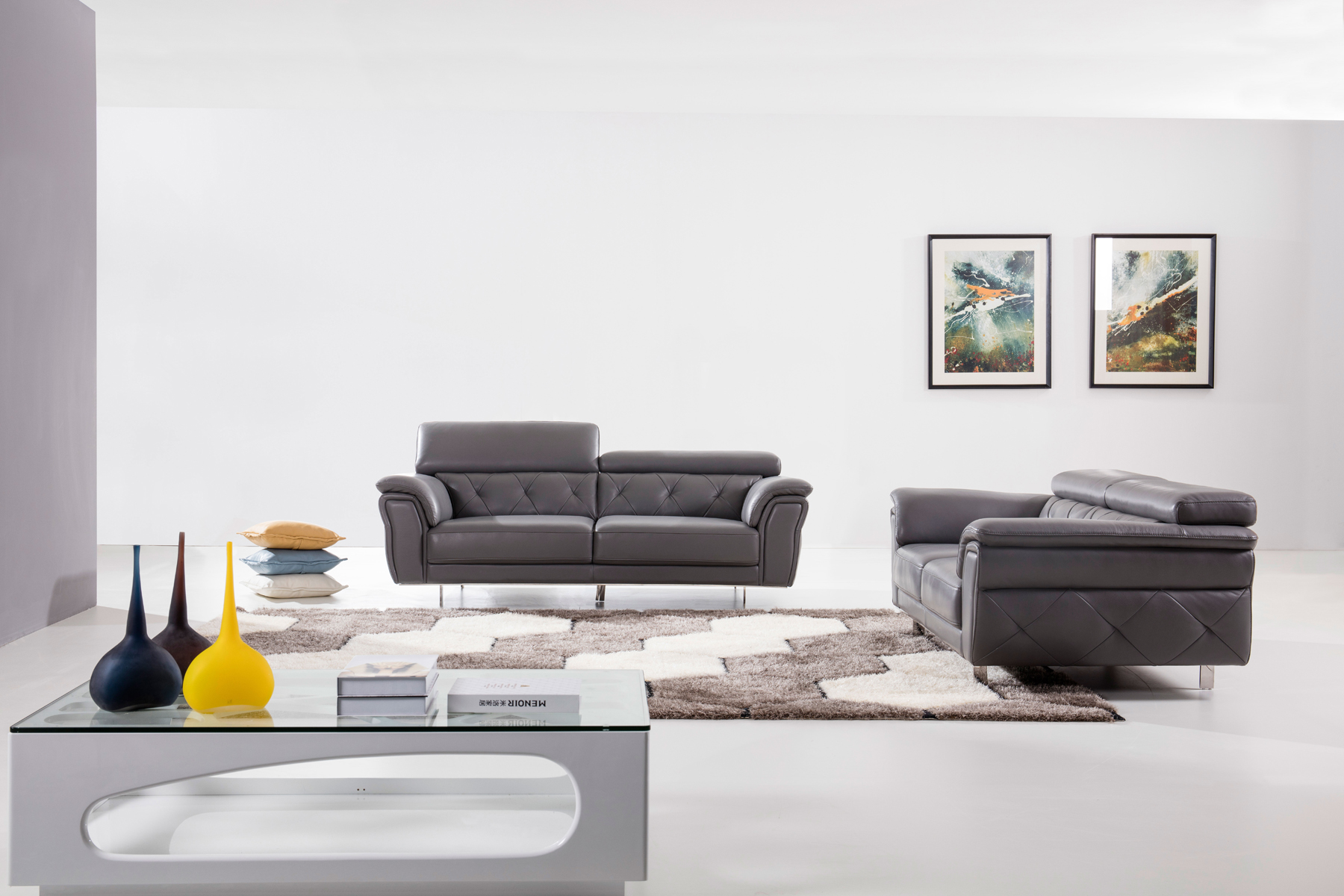 modern grey leather living room