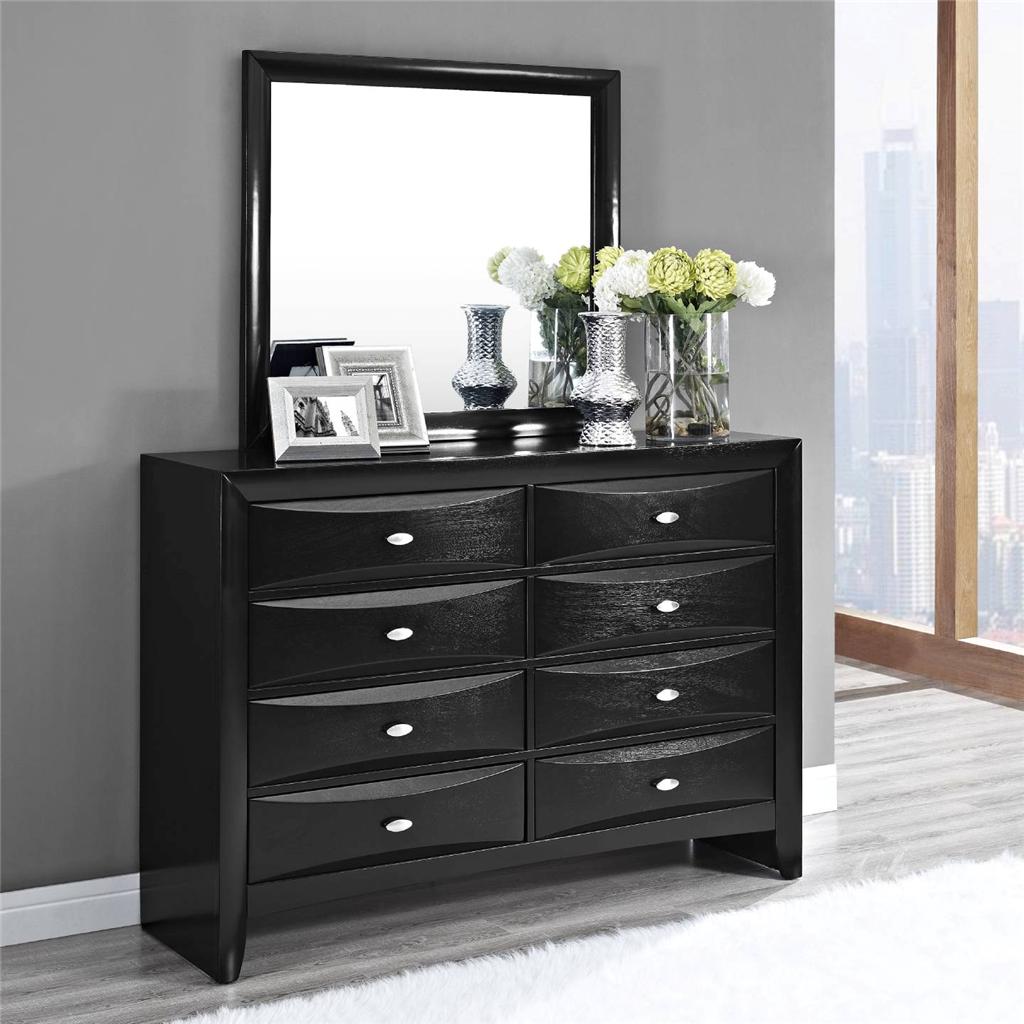 Traditional Black 8 Drawer Dresser with Optional Matching Mirror Prime