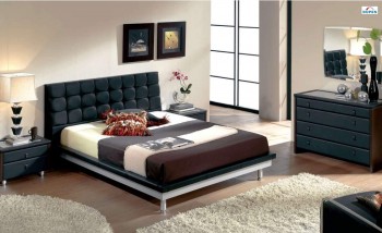 Unique Leather Design Bedroom Furniture with Padded Headboard