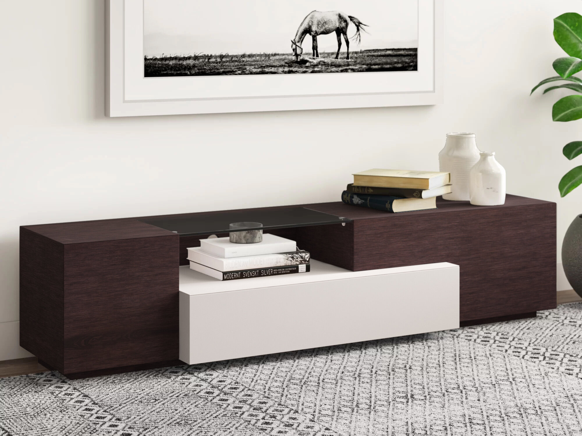 Brown Real Wood Oak and Grey Lacquer Combination TV Stand San Francisco ...