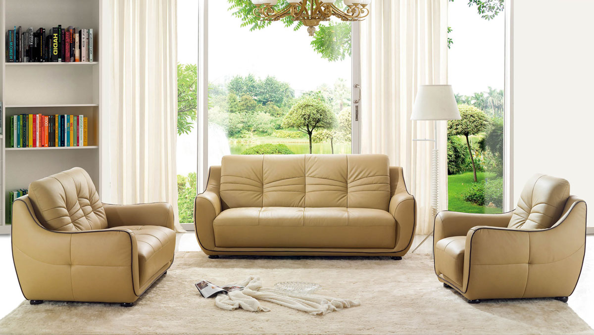 beige leather sofa set