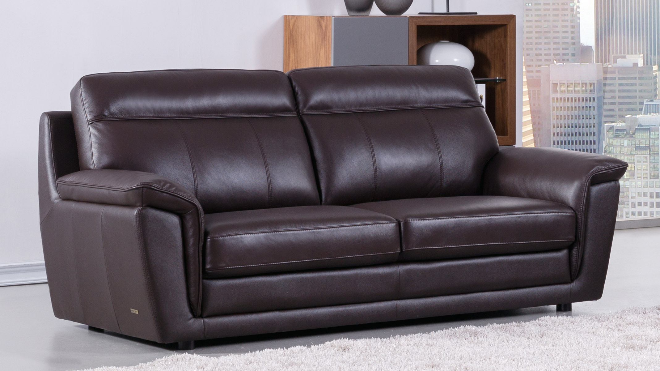 Dark Brown Finest Italian Leather Stiched Sofa Set S210 01 
