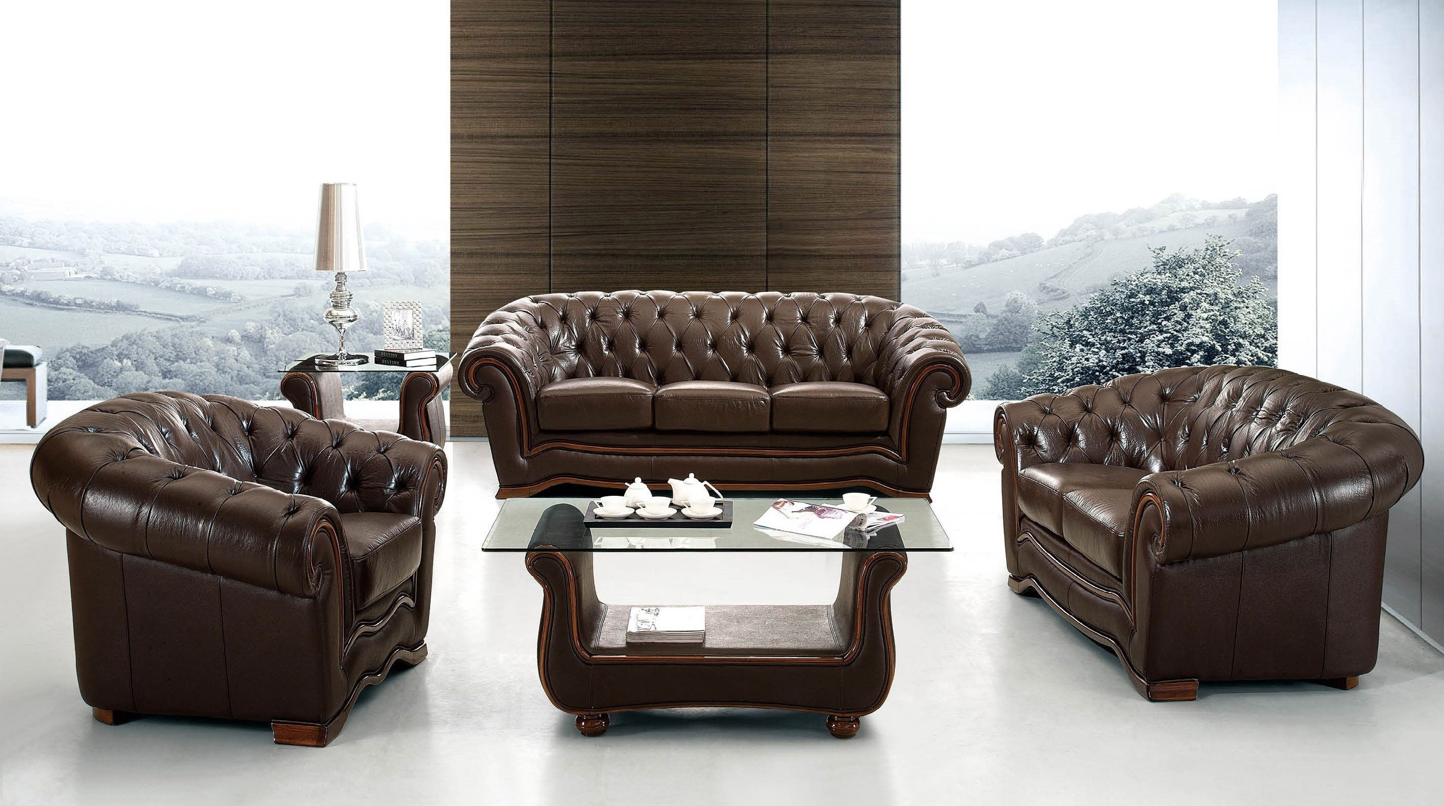 Grey Italian Leather Living Room Set
