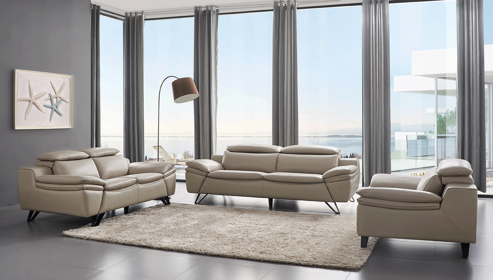 Grey Leather Contemporary Living Room Set Cleveland Ohio ESF-973