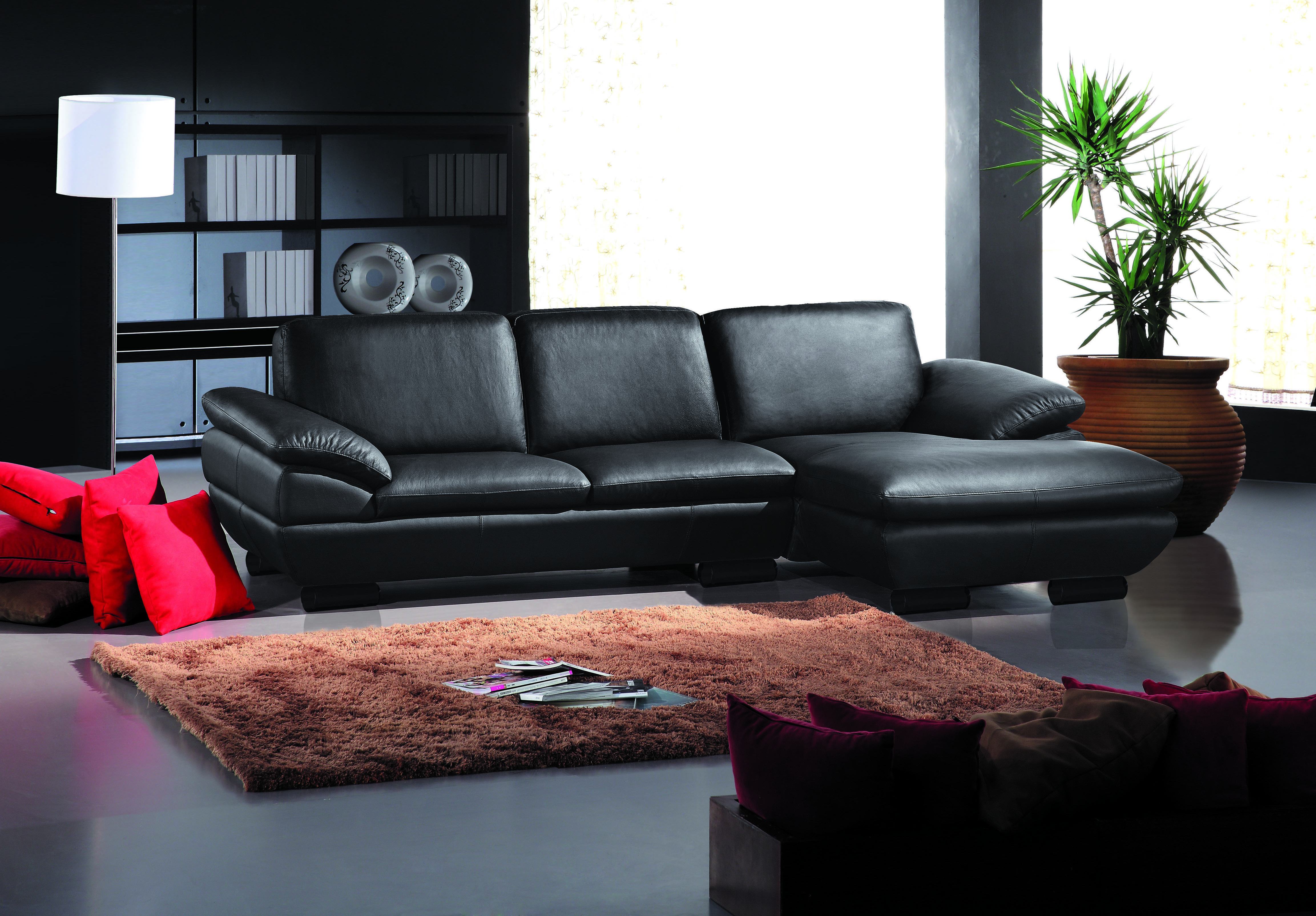 modern gray leather industrial sectional sofa