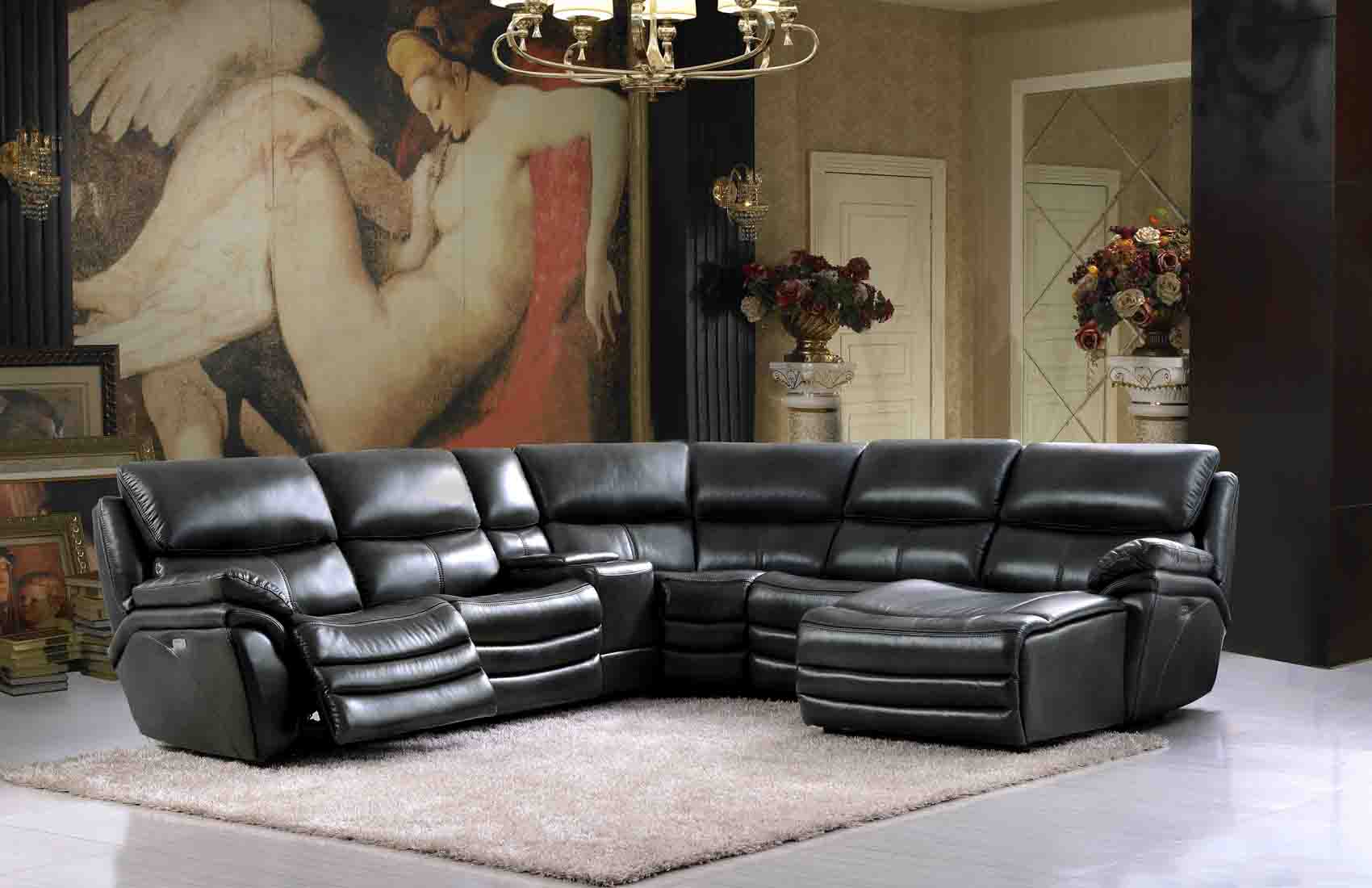 Large Black Leather Living Room Set