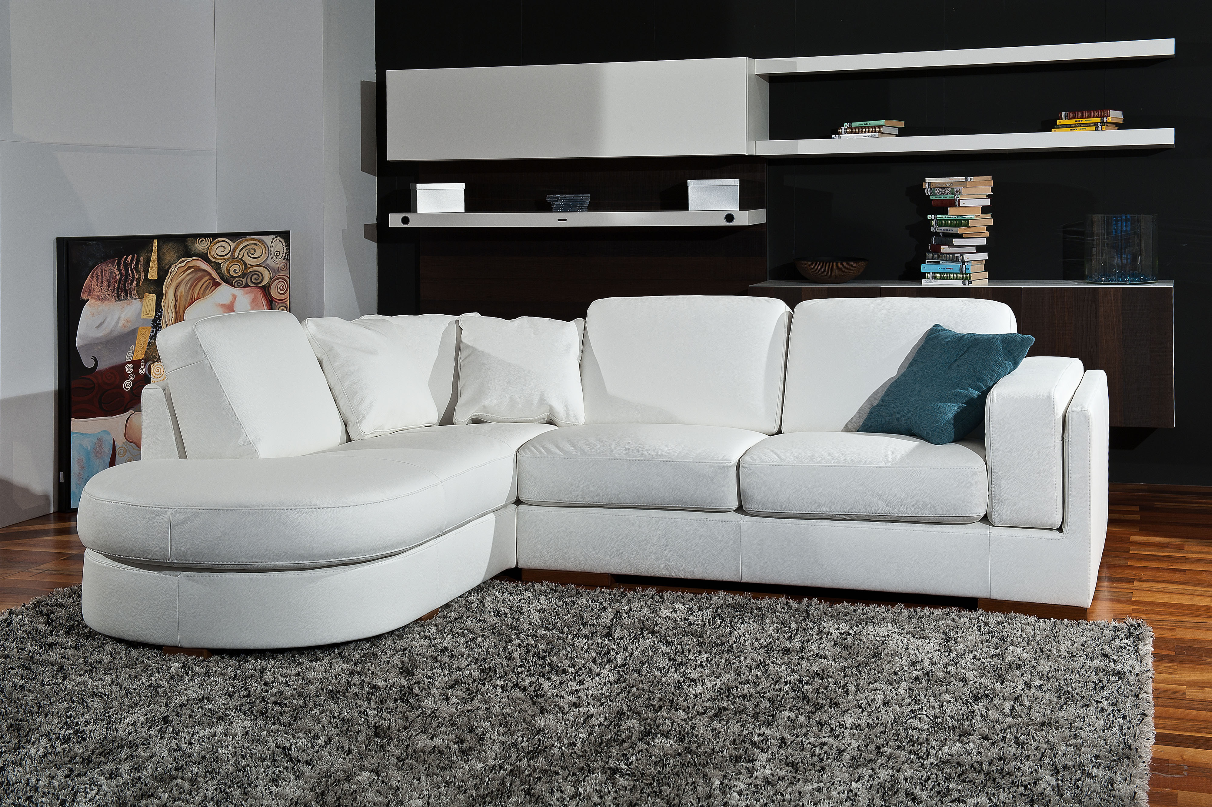 small top grain leather curved sofa