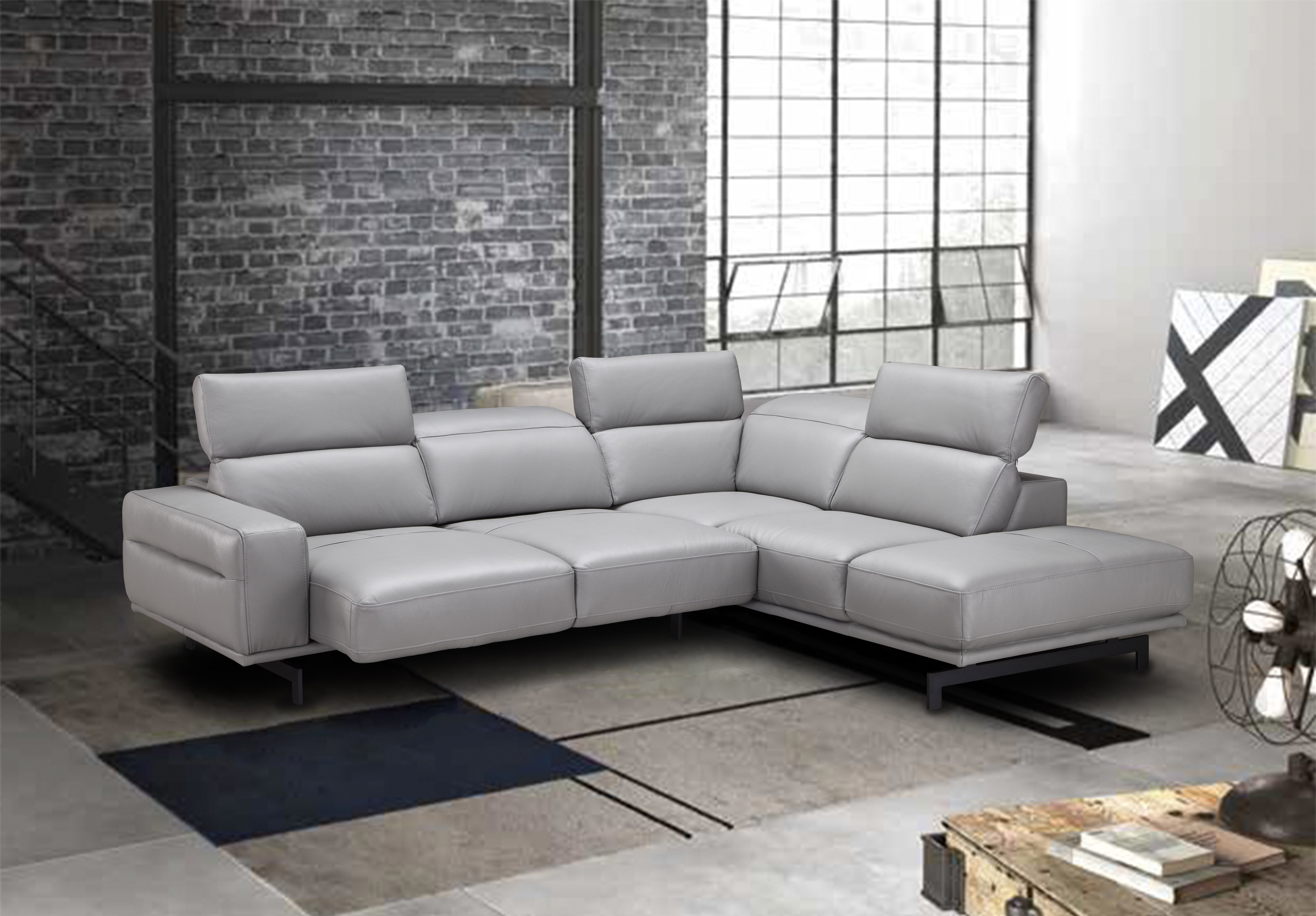 paulina grey italian leather sectional sofa