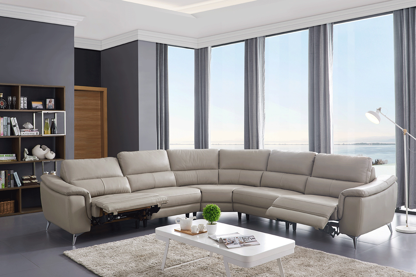 contemporary leather reclining sectional sofa