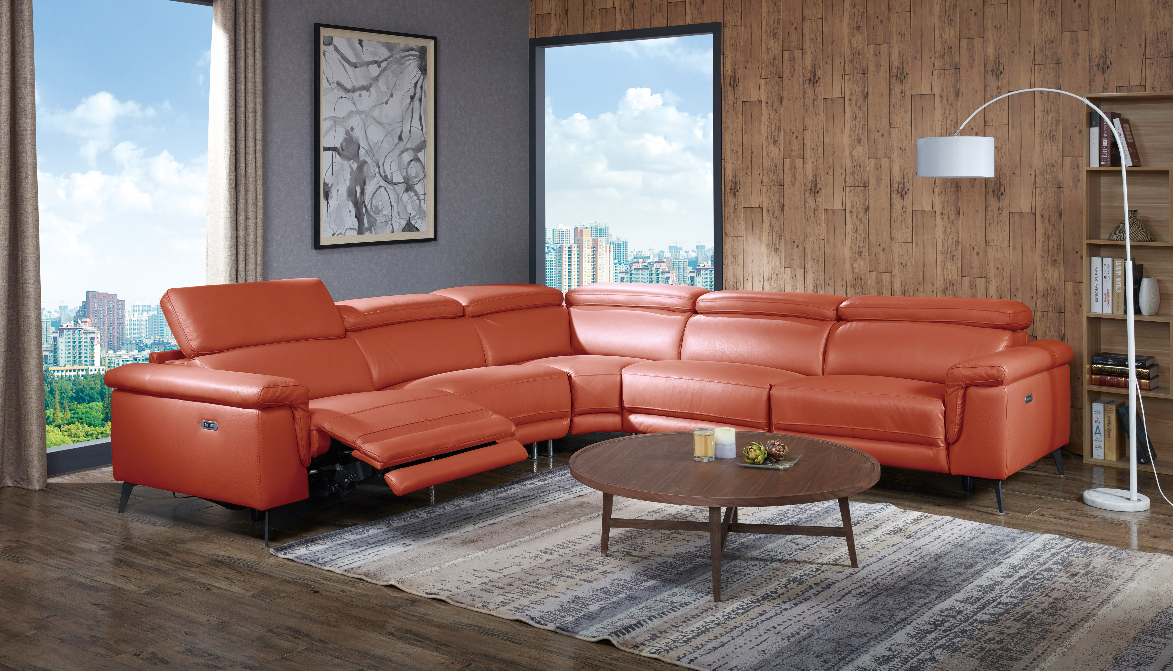 orange leather sectional sofa for sale