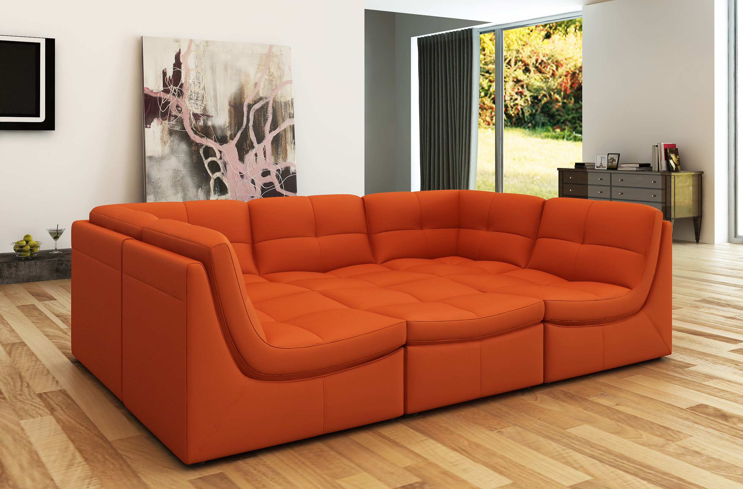 curved modular leather sofa