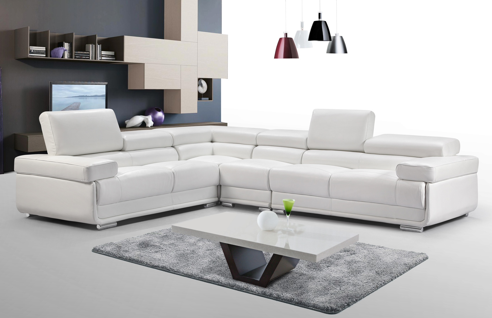 Pure White Sectional Set With Modular Stand Alone Armless Chair E 2119 