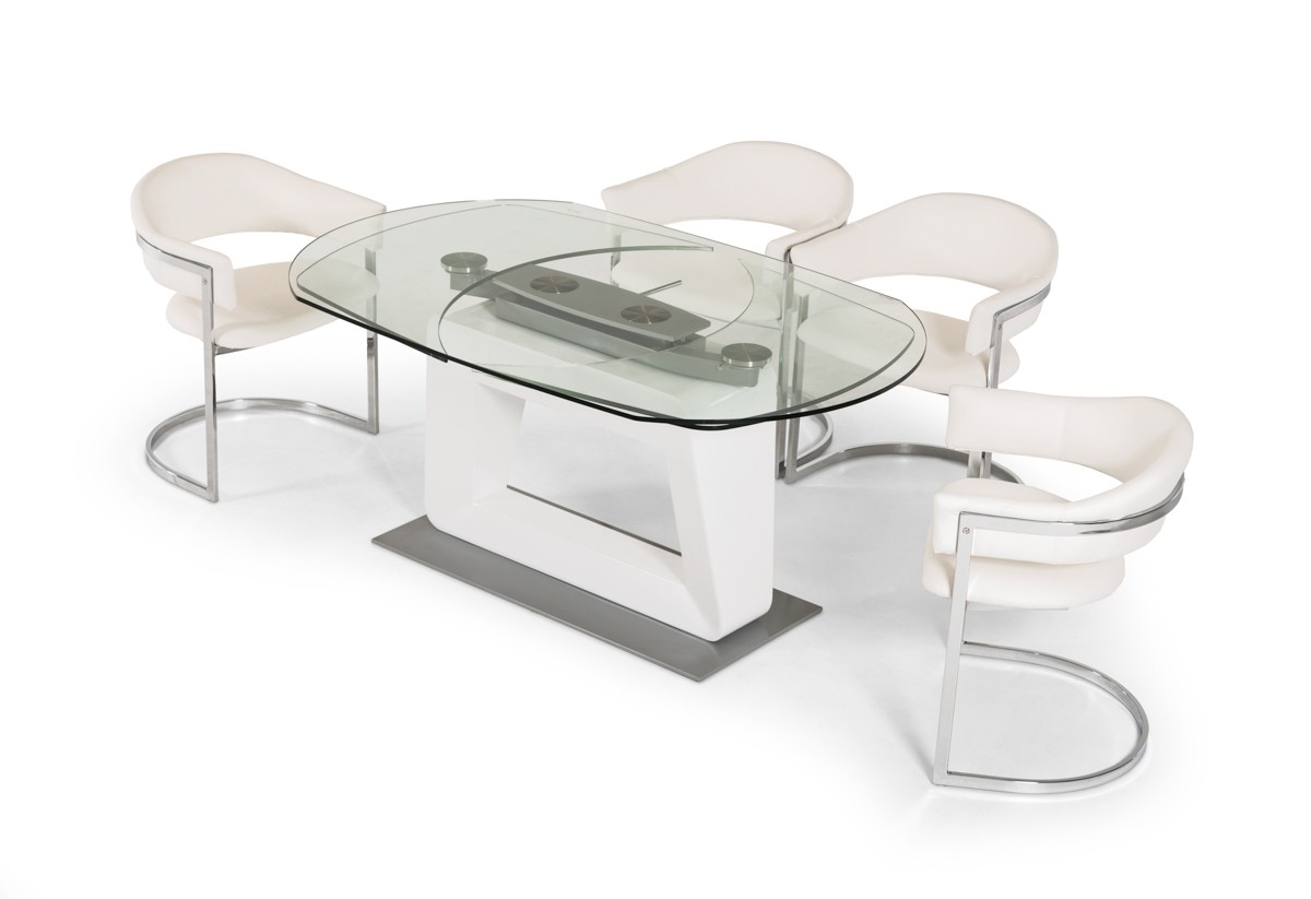 Contemporary Extendable Glass Dining Table with Swiveling Mechanism