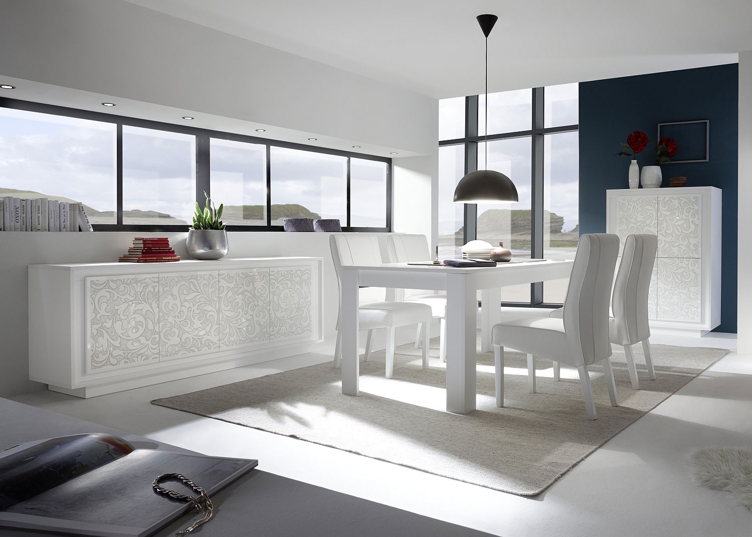 modern white sleek dining room