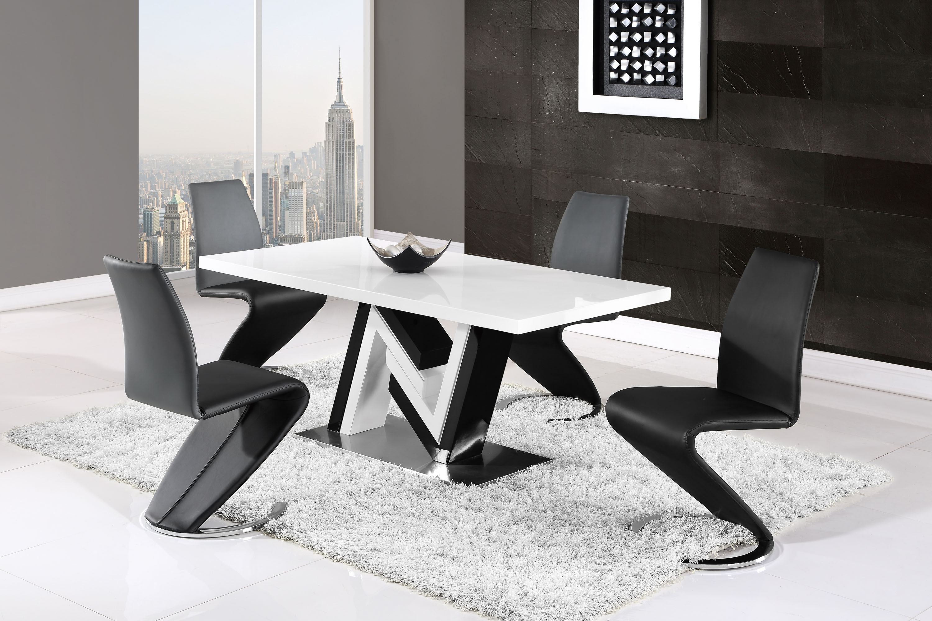Modern Monochrome Dining Table and Side Leather Chairs ...