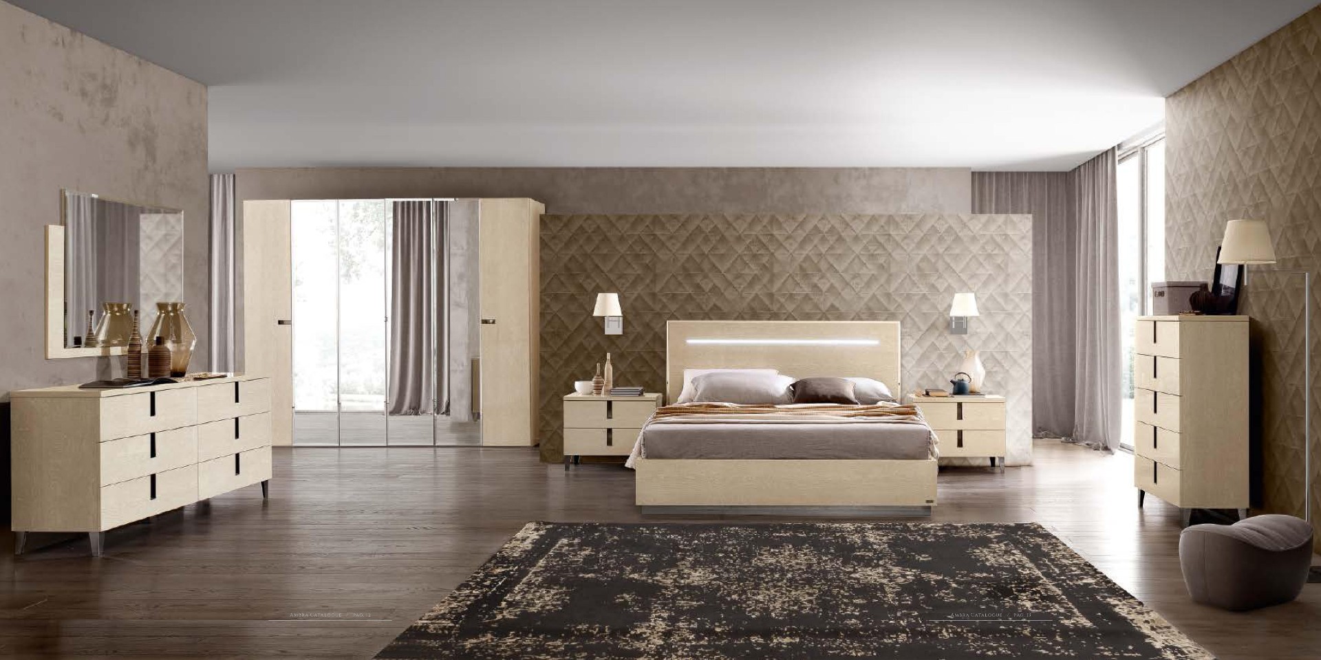 Beige Lacquer With Led Light Bedroom Furniture Suite Camelgroup Ambra 