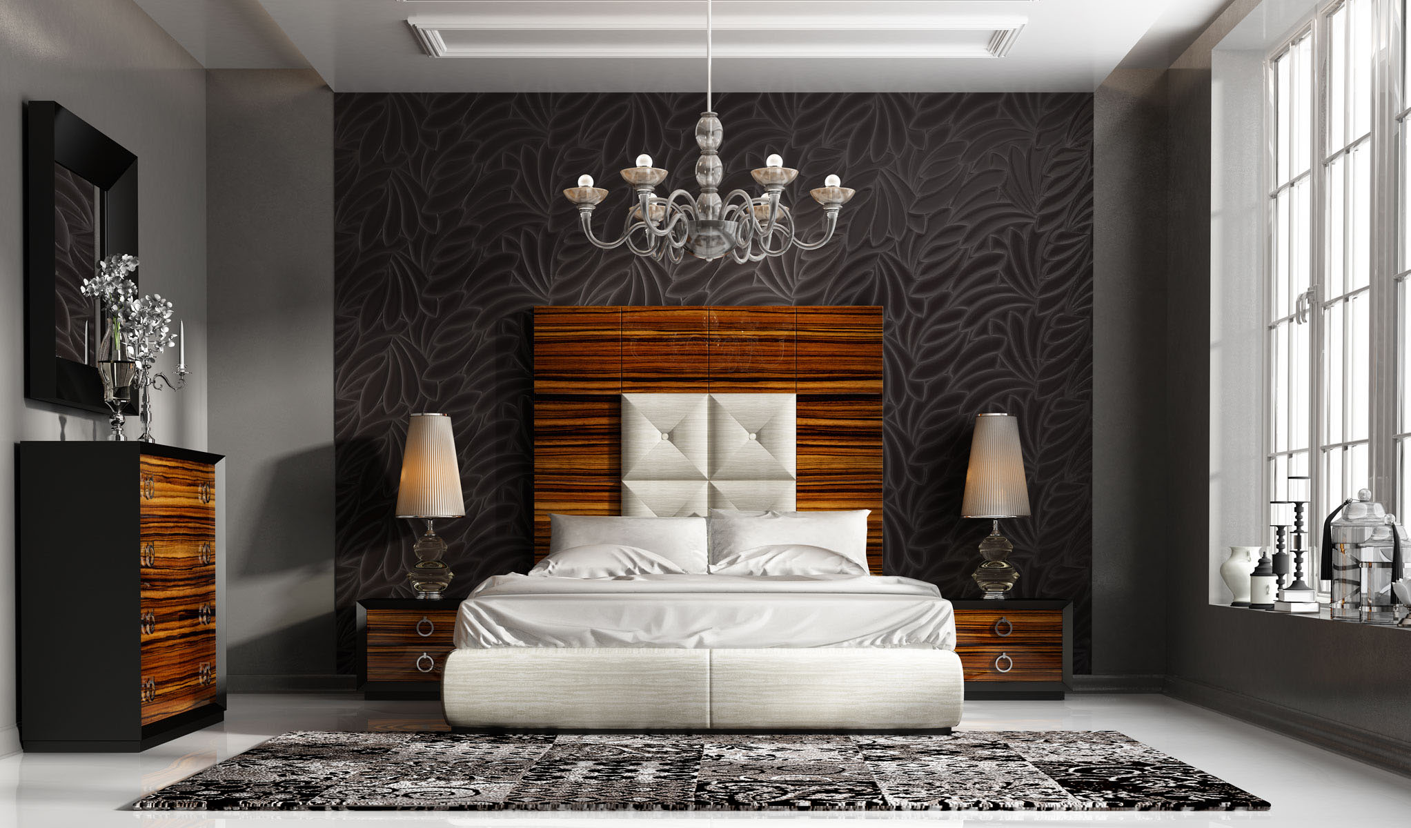 High-class Leather High End Bedroom Furniture Sets in Walnut El Paso