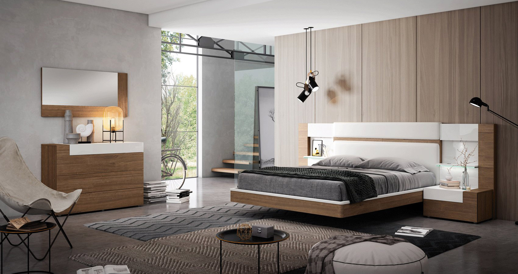 Walnut Wood And White Led Headboard With Shelves Floating Designer Master Bedroom Suite Mar 