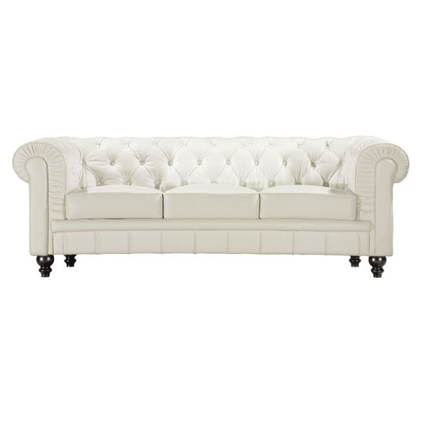 Contemporary Occasional White Leather Tufted Sofa with Wooden Legs Shop ...